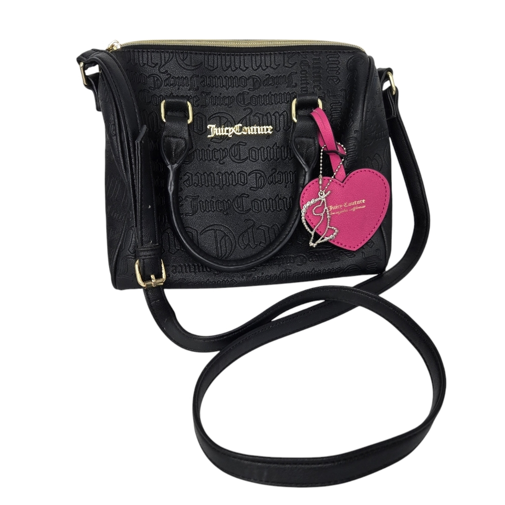 Juicy Couture Speedy Satchel Crossbody Black Embossed bag Pink Heart